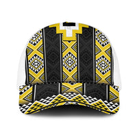 Yellow Taniko Aotearoa Baseball Net Cap Niho Taniwha Mix Poutama LT14 One Size White Yellow - Polynesian Pride