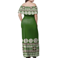 Fiji Bula Dress - Tapa Green Off Shoulder Long Dress - Polynesian Pride