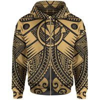 Hawaii Polynesian Zip up Hoodie Gold Kanaka Maoli Map Unisex Gold - Polynesian Pride