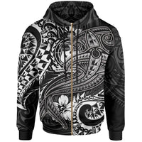 Samoa Zip up Hoodie White Shark Polynesian Tattoo Unisex White - Polynesian Pride
