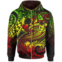 Tonga Zip up Hoodie Reggae Shark Polynesian Tattoo Unisex Red - Polynesian Pride