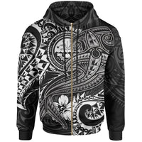 FSM Zip up Hoodie White Shark Polynesian Tattoo Unisex White - Polynesian Pride