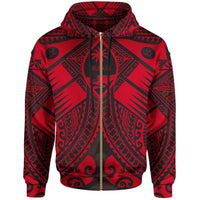Guam Polynesian Zip up Hoodie Red Guam Coat of Arms Polynesian Tattoo Unisex Red - Polynesian Pride