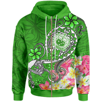 Samoa Zip up Hoodie Turtle Plumeria (Green) Unisex Green - Polynesian Pride