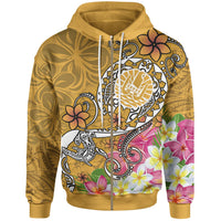 Tahiti Zip up Hoodie Turtle Plumeria (Gold) Unisex Gold - Polynesian Pride