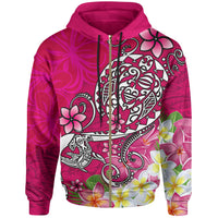 Polynesian Zip up Hoodie Blue Plumeria Pink Color Unisex Pink - Polynesian Pride