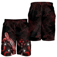 Kosrae Polynesian Men's Shorts - Turtle With Blooming Hibiscus Red - Polynesian Pride