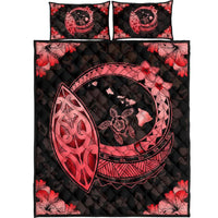 Hawaii Quilt Bed Set - Hawaii Hibiscus Map Polynesian Quilt Bed Set Red Black - Polynesian Pride