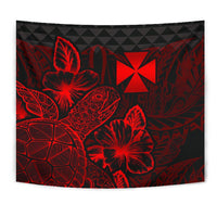 Wallis And Futuna Tapestry - Turtle Hibiscus Pattern Red - Polynesian Pride