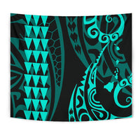 Hawaii Kakau Turquoise Polynesian Tribal Tapestry Wall Tapestry Turquoise - Polynesian Pride