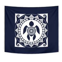 Turtle Polynesian Circle Tapestry Wall Tapestry Blue - Polynesian Pride