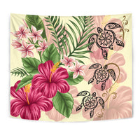 Hawaii Turtle Hibiscus Plumeria Beige Style - Tapestry AH - Polynesian Pride