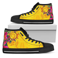 Polynesian High - Top Shoes - Vanuatu Symbols With Hibiscus Unisex Black - Polynesian Pride