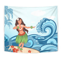 Hula Dance Cartoon Tapestry Wall Tapestry Blue - Polynesian Pride