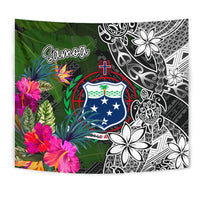 Samoa Tapestry - Turtle Plumeria Banana Leaf Wall Tapestry Black - Polynesian Pride