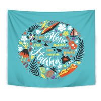 Hawaii All Symbol Tapestry Wall Tapestry Blue - Polynesian Pride