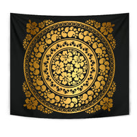 Hibiscus Gold Circle Tapestry Wall Tapestry Gold - Polynesian Pride