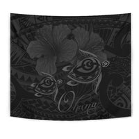 Hawaii Turtle Ohana Hibiscus Poly Tapestry - Gray - Polynesian Pride