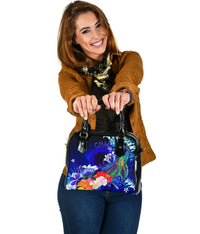 CNMI Shoulder Handbag - Humpback Whale with Tropical Flowers (Blue) One Size Blue - Polynesian Pride