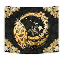 Hawaii Turtle Hibiscus Map Polynesian Tapestry Wall Tapestry Yellow - Polynesian Pride