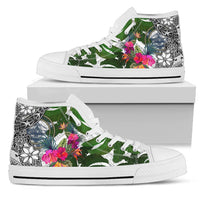 Palau High Top Shoes White - Turtle Plumeria Banana Leaf Crest Unisex White - Polynesian Pride