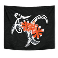 Plumeria Polynesia Orange Tapestry Wall Tapestry Black - Polynesian Pride