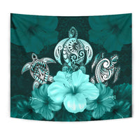 Polynesian Tapestry Turtle And Hibiscus Turquoise - Polynesian Pride