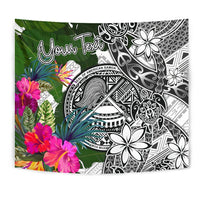 American Samoa Custom Personalised Tapestry White - Turtle Plumeria Banana Leaf Wall Tapestry White - Polynesian Pride