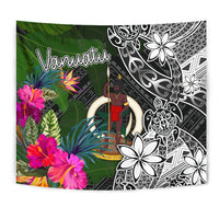 Vanuatu Tapestry - Turtle Plumeria Banana Leaf Wall Tapestry Black - Polynesian Pride