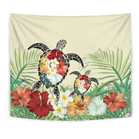 Hawaii Turtle Flowers Coconut Tree Leaf Tapestry - Polynesian Pride