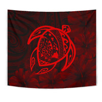 Hawaii Turtle Kanaka Map Hibiscus Poly Tapestry - Red - Polynesian Pride