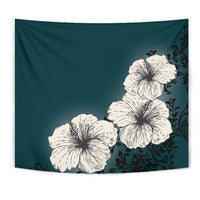 Hibiscus Light White Tapestry Wall Tapestry Green - Polynesian Pride