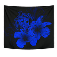 Hawaii Hibiscus Tapestry - Turtle Map - Blue - Polynesian Pride