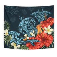 Hawaii Turtle Shark Manta Ray Hibiscus Plumeria Tapestry - Polynesian Pride