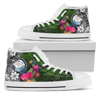 Marshall Islands High Top Shoes - Turtle Plumeria Banana Leaf Crest Unisex White - Polynesian Pride