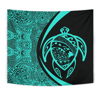 Hawaii Turtle Map Polynesian Tapestry - Turquoise - Circle Style - Polynesian Pride