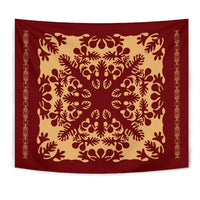 Hawaiian Quilt Vintage Tapestry Wall Tapestry Red - Polynesian Pride