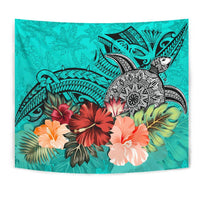 Turtle Polynesian Tapestry Hibiscus Polynesian Turquoise - Polynesian Pride