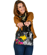 Papua New Guinea Shoulder Handbag - Turtle Plumeria Banana Leaf One Size Black - Polynesian Pride