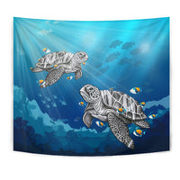 Turtle And Humuhumunukunukuapua'a Tapestry Wall Tapestry Blue - Polynesian Pride