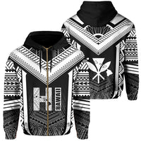 Hawaiian Kanaka Polynesian Zip up Hoodie Active White Unisex White - Polynesian Pride