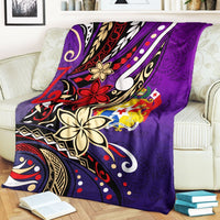 Tonga Premium Blanket - Tribal Flower With Special Turtles Purple Color - Polynesian Pride