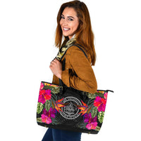 Palau Large Leather Tote - Polynesian Hibiscus Pattern - Polynesian Pride
