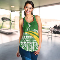 Tailevu Rugby Women Racerback Tank Fiji Rugby Tapa Pattern Green LT13 - Polynesian Pride