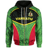 Vanuatu Polynesian Zip up Hoodie Flag Sport Style Unisex Green - Polynesian Pride