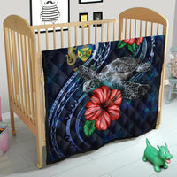 Solomon Islands Polynesian Premium Quilt - Blue Turtle Hibiscus - Polynesian Pride