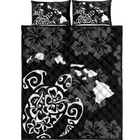 Turtle Hibiscus Map White Quilt Bed Set Black - Polynesian Pride