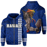 Polynesian Islands Warrior Kakau Hawaii Zip Hoodie Blue Unisex Blue - Polynesian Pride
