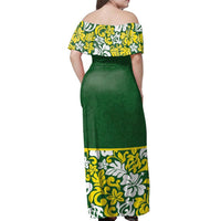 Polynesian Pride Dress - Golden Green Off Shoulder Long Dress - Polynesian Pride