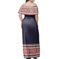 NE Fiji Bula Dress - Fiji Tapa Tribal Blue Off Shoulder Long Dress - Polynesian Pride